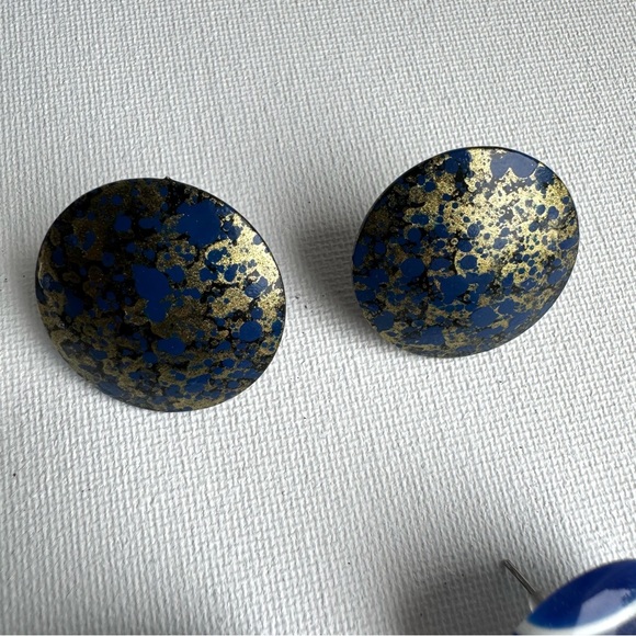 Vintage Lot of Earrings Navy Blue 1980 - Picture 3 of 8